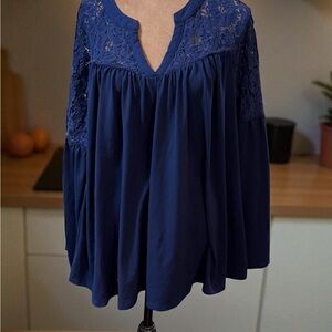 Lane Bryant Deep Blue Lace Detail Blouse